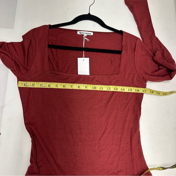 Reformation Wine Long Sleeve Dress square neck size Large nwt - Picture 5 of 9